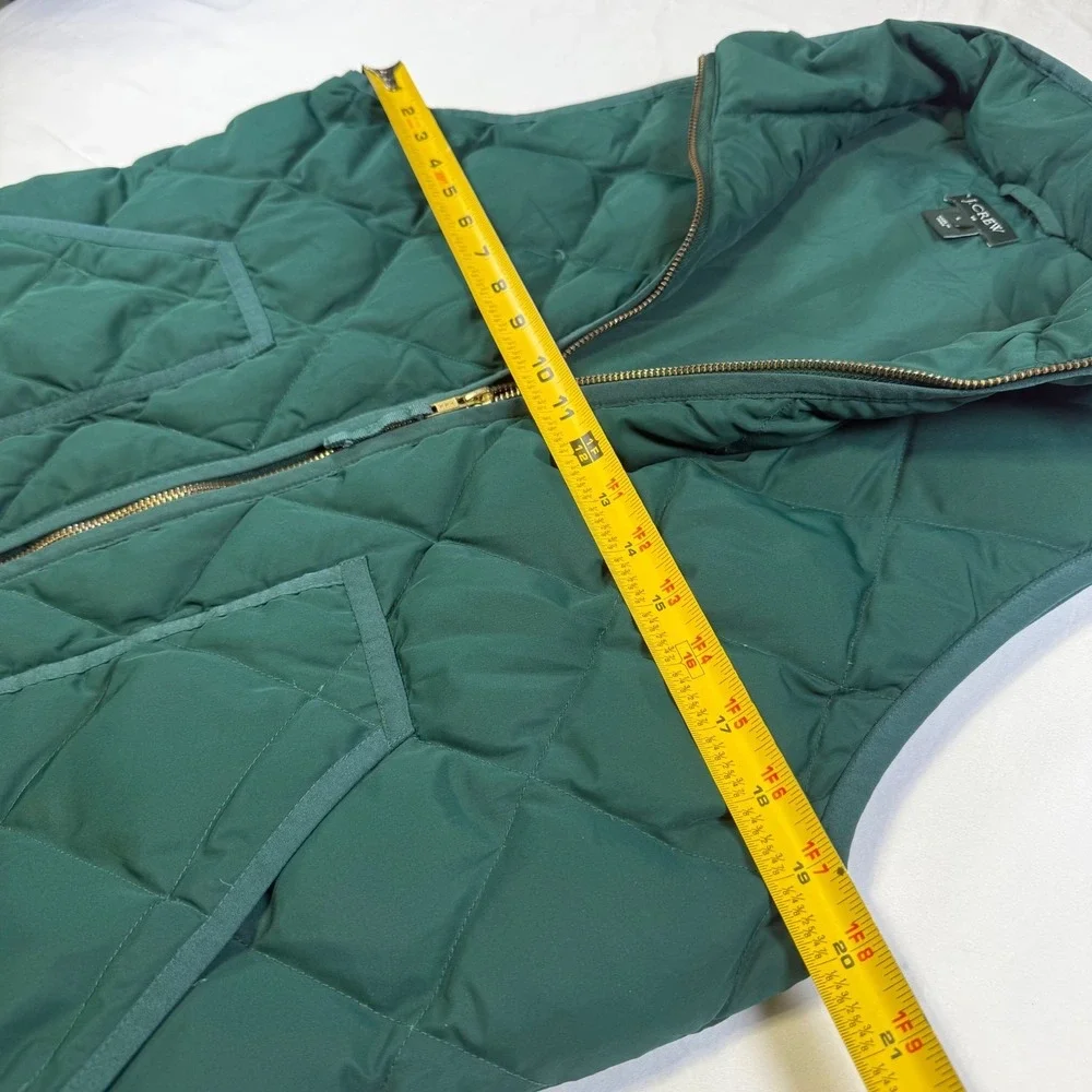 J. Crew Down Quilted Vest Women's Size Large Green Double‎ Zipper Pockets